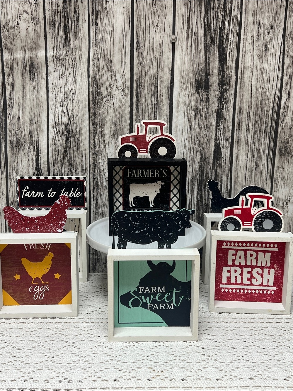 Set of 6 wooden Farmhouse mini sign shadow boxes